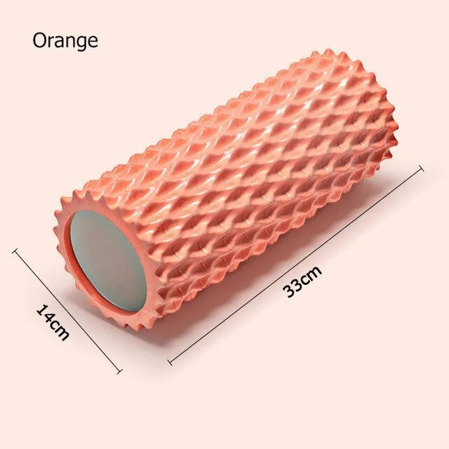 Fishbone foam massage roller in ocean blue, deep sea grey, coral orange or pink, 30x10cm or 33x14cm, EVA and PVC yoga pillar.