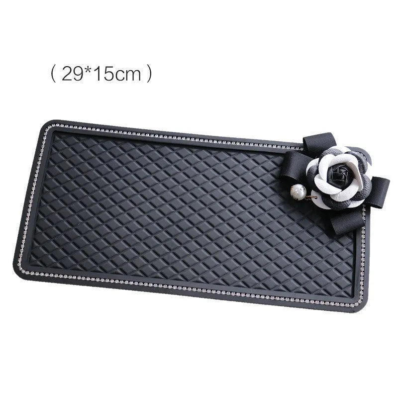 Black silicone rubber car anti-slip dashboard mat for storing small items, available in L and S sizes and 8 styles