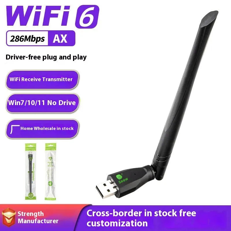 Black WiFi6 USB wireless network card for desktop and laptop computers
