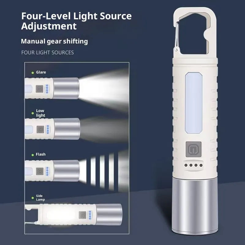 High-power flashlight with telescopic optical zoom, ABS body and keychain fitting