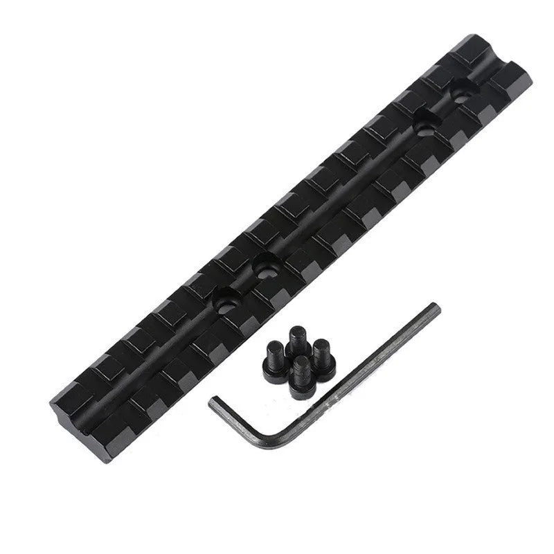 Black aluminium Picatinny scope mount rail for shotgun with Allen key and four mounting screws