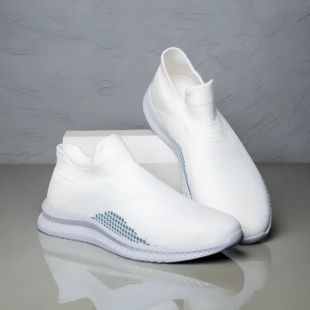 Popcorn Flyknit men's low-top casual sneaker in blue fabric with round toe and flat sole.