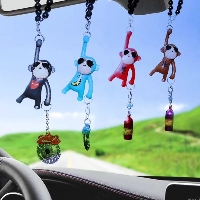 Hip-hop cartoon monkey pendant with sunglasses for car rearview mirror decoration