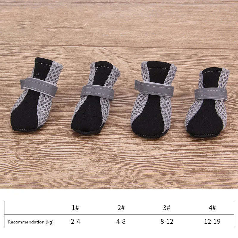 Soft soled cloth dog shoes in black, blue, green, pink, red and yellow, sizes S to 3XL