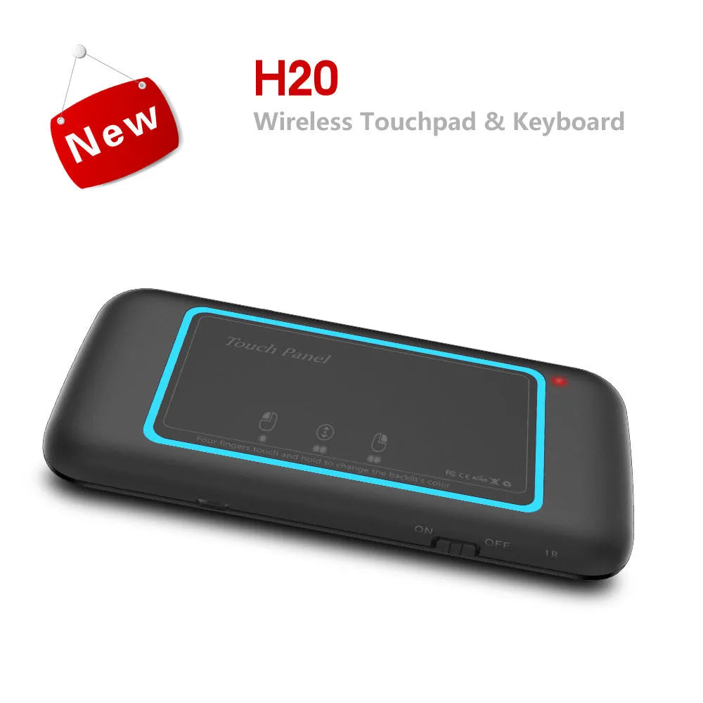 H20 mini wireless keyboard in black with backlit keys and touchpad