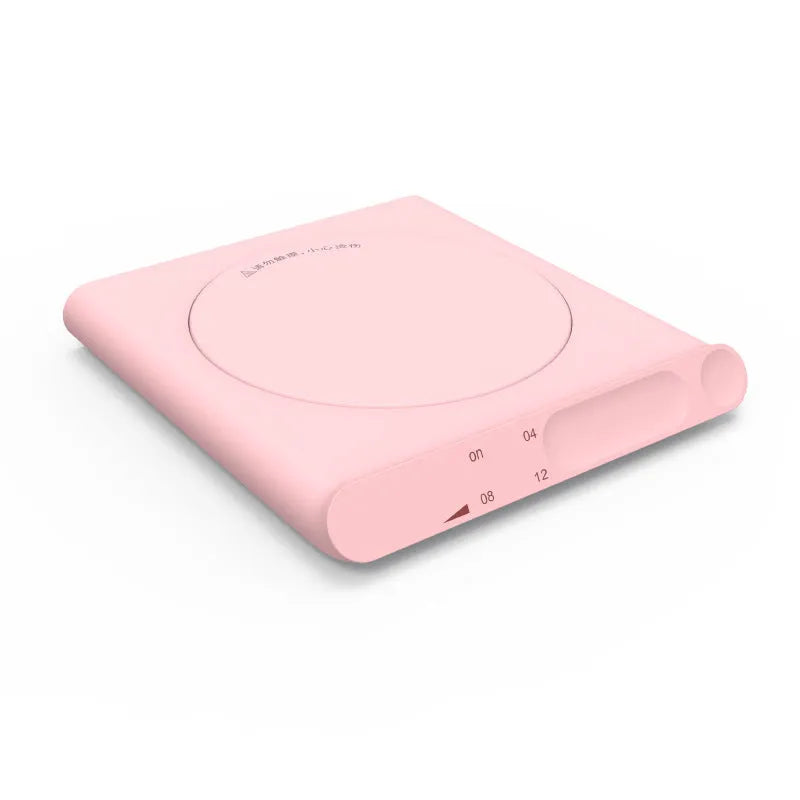 USB powered heating cup pad with mechanical touch controls in pink or white colour options