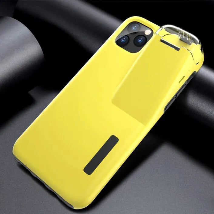 Black 2-in-1 iPhone case with integrated AirPods charging case slot on the back.