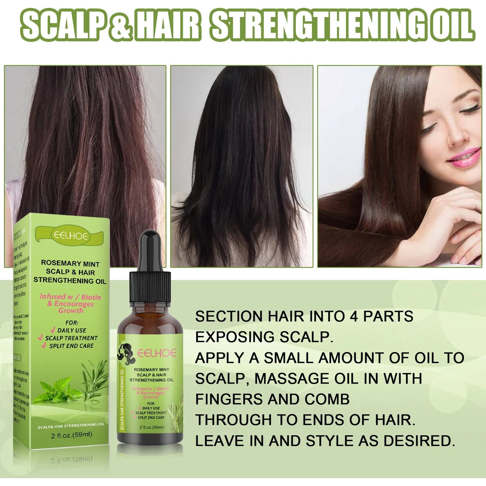 59ml bottle of rosemary mint hair growth fluid scalp massage oil with vitamin E