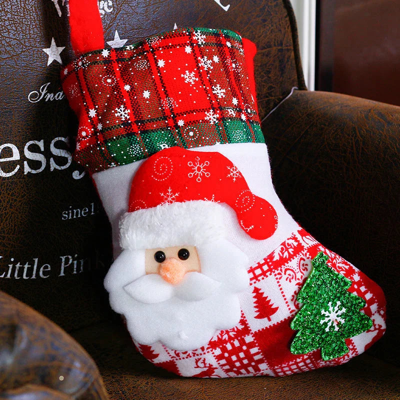 Colorful Christmas ornament-themed socks in a variety of designs, including an elk, bear, elderly person, and snowman.