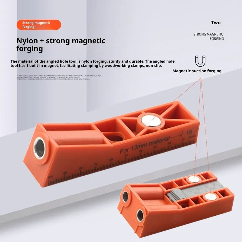 Orange plastic 28-piece oblique hole punching locator set with double-hole drilling positioning guide for woodworking