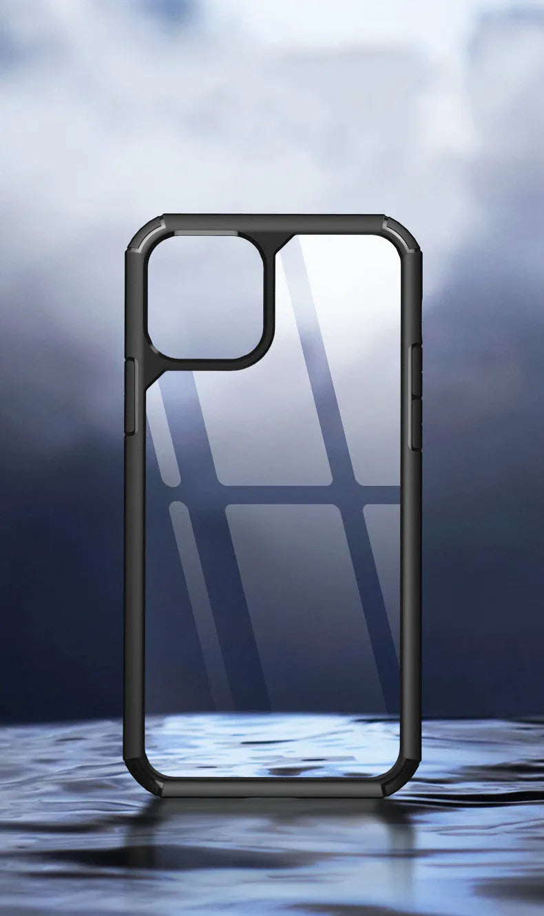 Transparent dual-material phone case set in red, green, and black for iPhone and Galaxy S20.