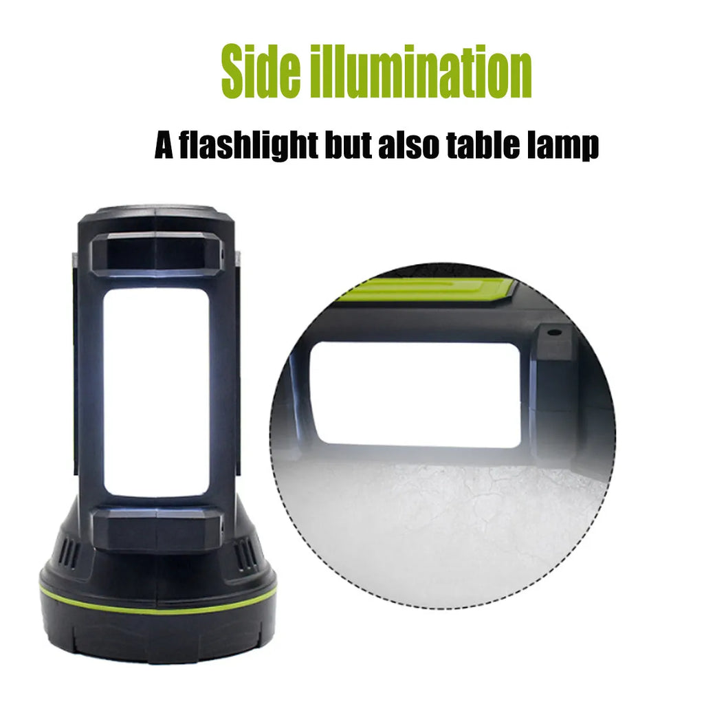 Green USB-rechargeable super bright LED flashlight showing size and design.