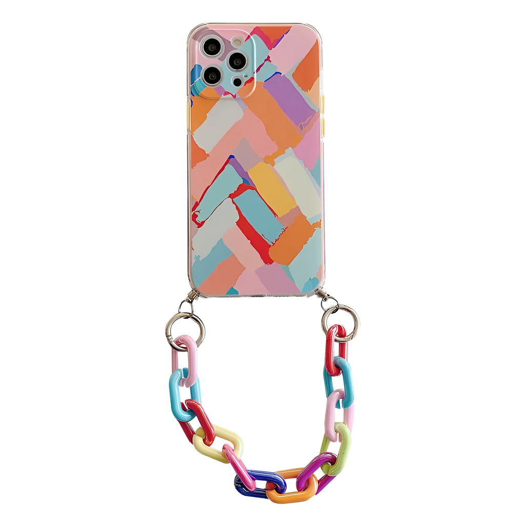 TPU iPhone protective case with integrated bracelet lanyard showing graffiti print design
