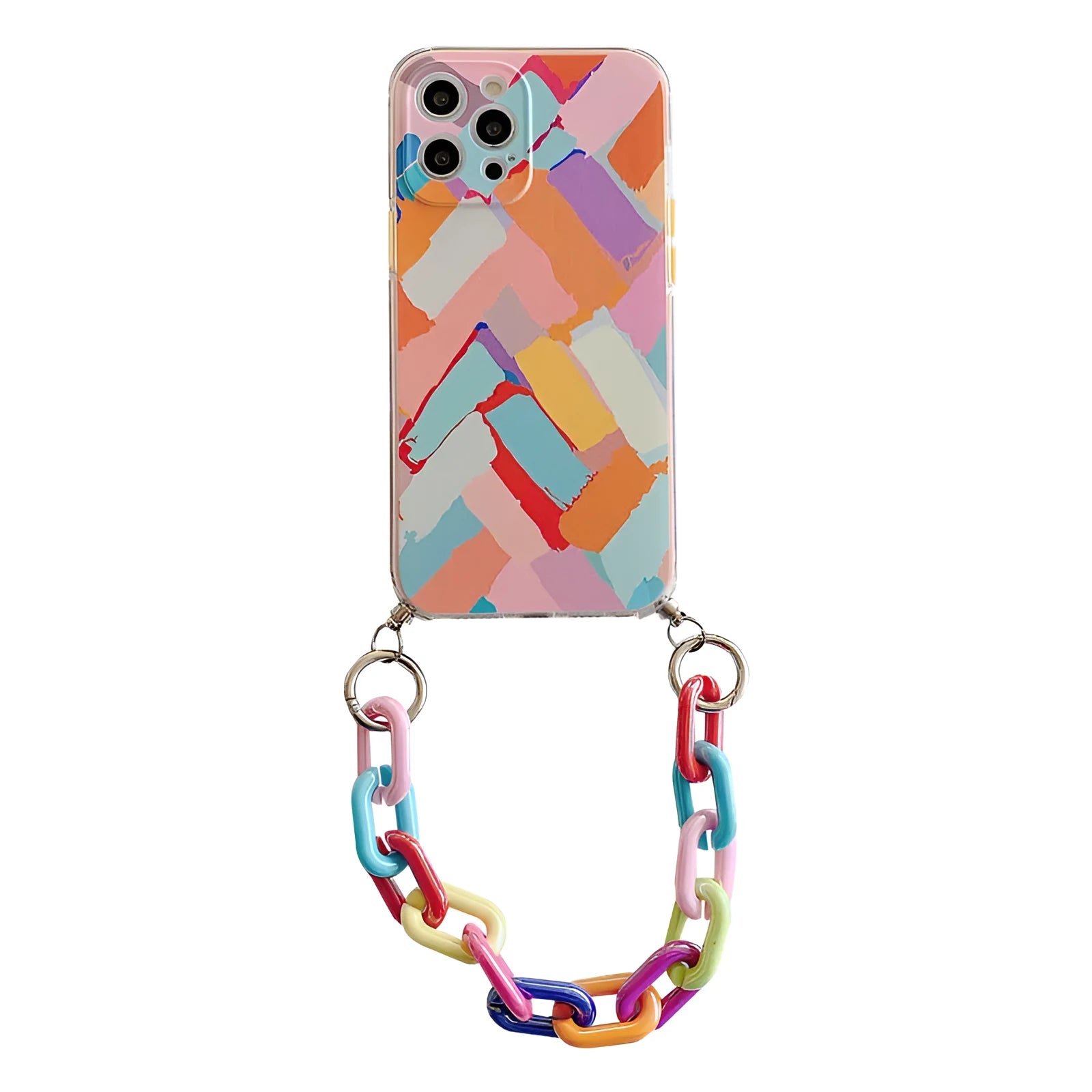 TPU iPhone protective case with integrated bracelet lanyard showing graffiti print design