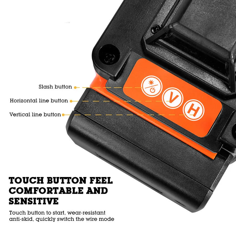 Rotating laser level with 16-line orange display and green/orange laser options