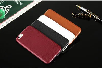 Leather and TPU iPhone case in black, shown on an iPhone.