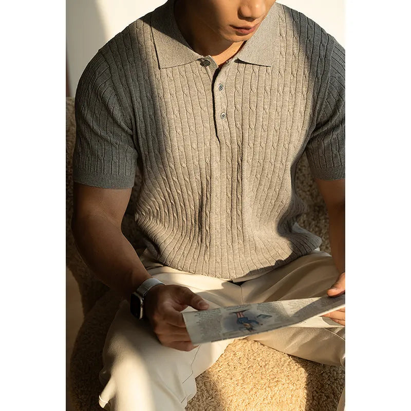 Men's short sleeve business top in polyester blend fabric available in khaki, black and white colours