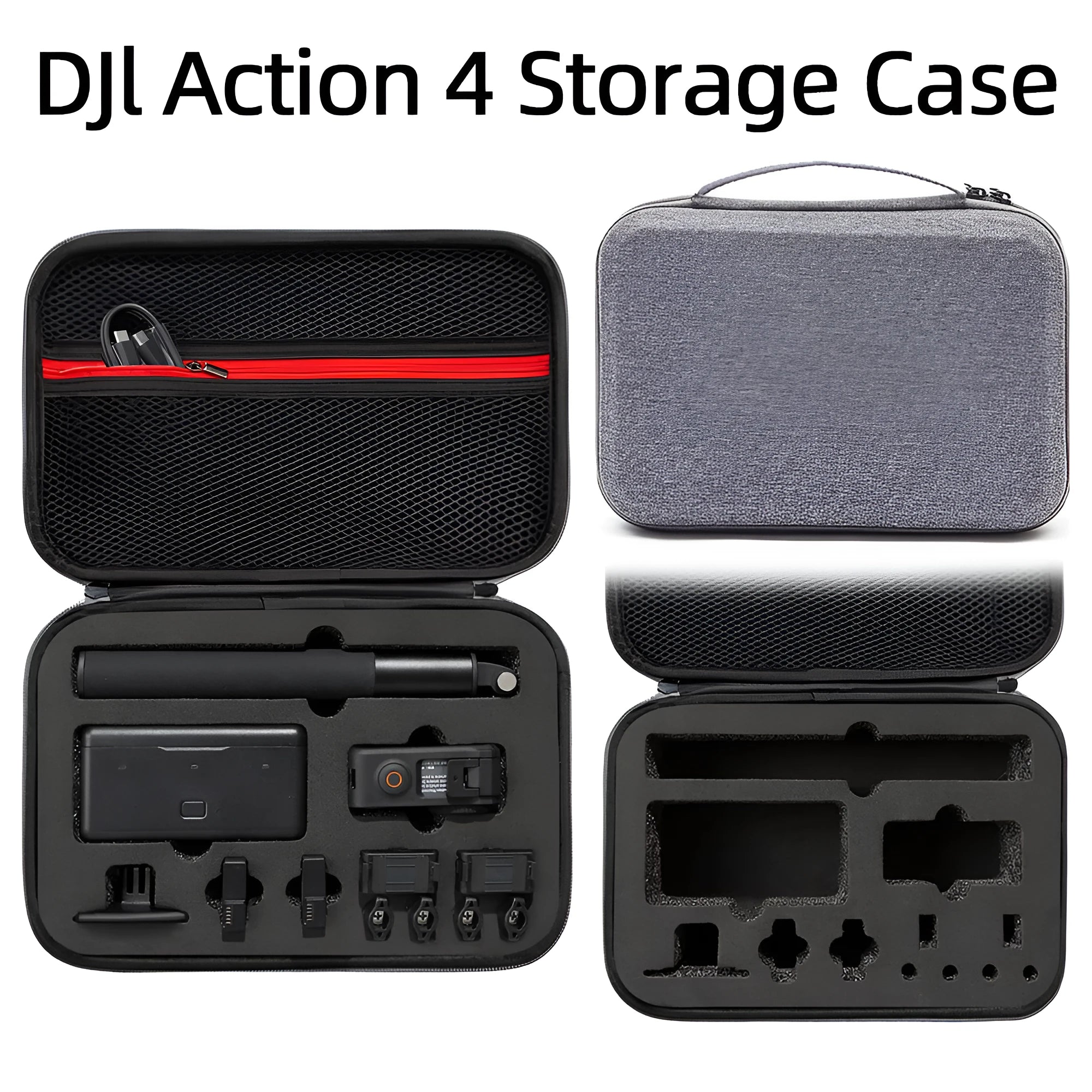 Gray smooth black sports camera storage bag for DJI Action 4 portable tote
