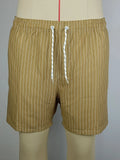 Men's polyester beach shorts with striped triangle pattern in navy blue colour showing straight leg opening