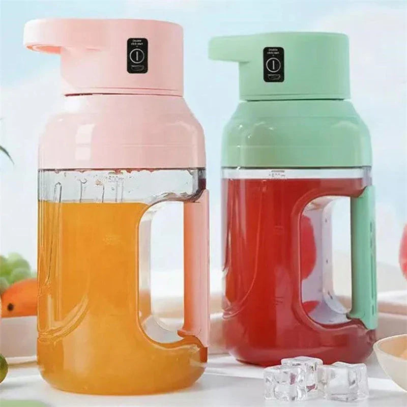 Portable USB rechargeable juicer blender with 50 oz capacity, precision steel blades, and double handles for easy use