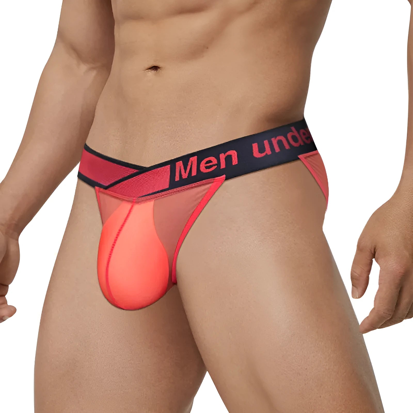 Men's transparent ice silk breathable underwear in nylon with large V gradient design and high fork cut