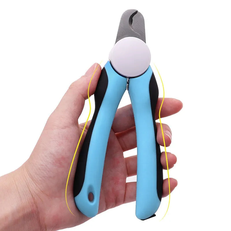 Blue heavy-duty metal dog nail clippers with safety guard for large breeds and thick nails.