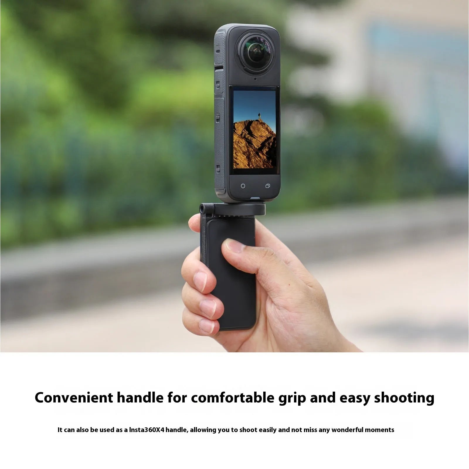 Black desktop camera bracket base with adjustable handle for Insta360 X4