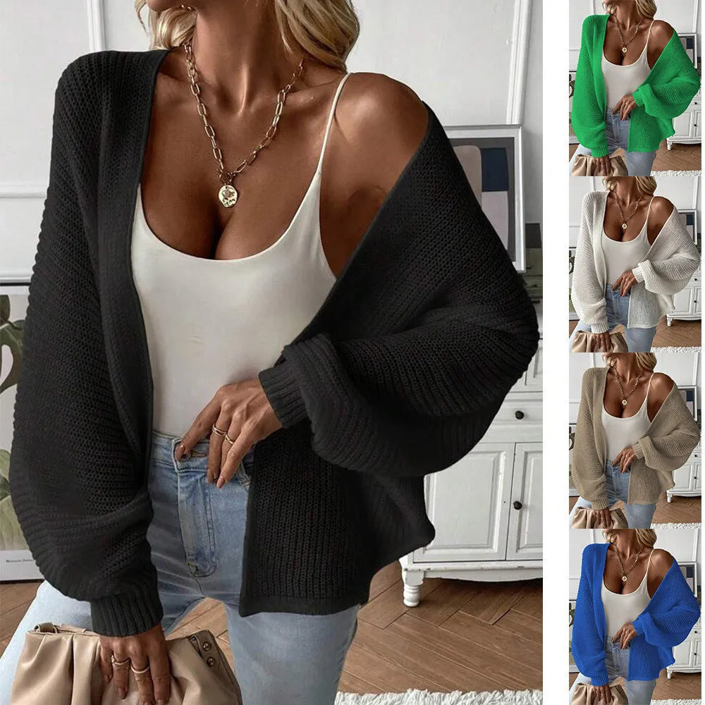 Women's batwing sleeve cardigan in thin polyester fabric, loose fit, solid colour options