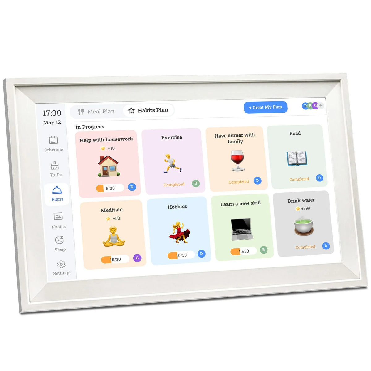 White 15.6 inch smart digital photo frame with app control on stand