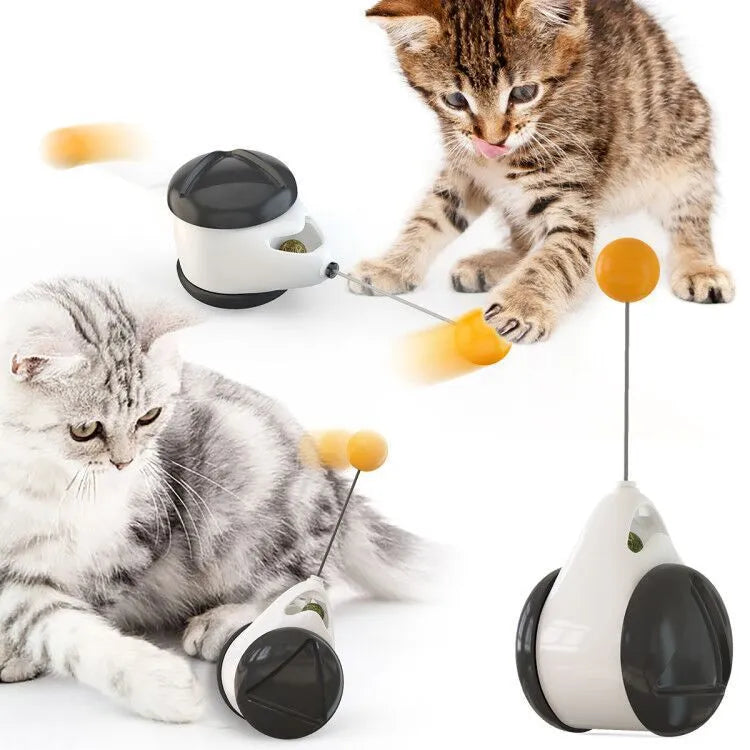 Electric automatic lifting motion cat toy with rabbit hair teaser ball and 10KG rope load-bearing, black or white