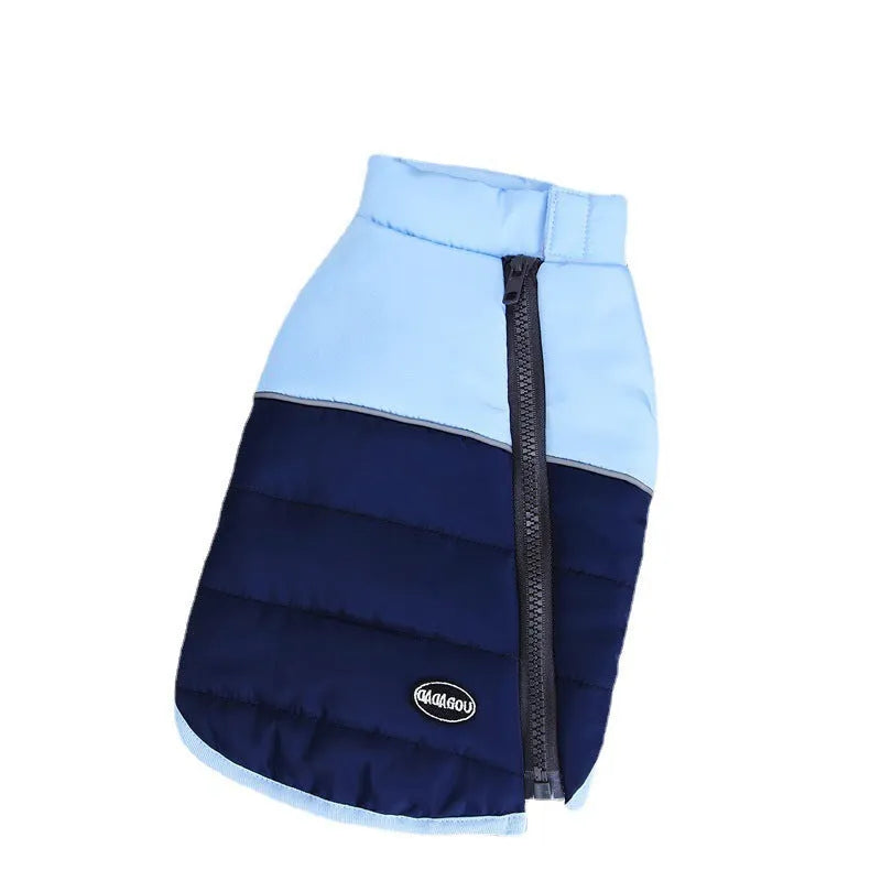 Cotton Pet Clothing for Dogs – Autumn and Winter Warm Wear in 22 Seam Zipper Vest Style with Available Colours Blue, Pink, Yellow and Sizes S M L XL XXL