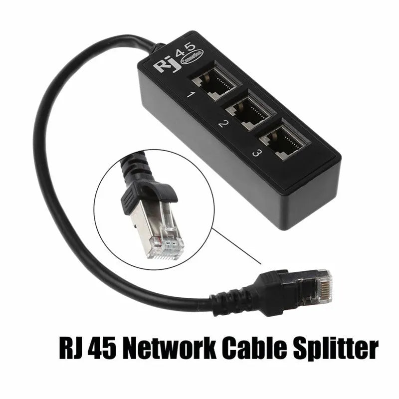 Centechia black 1 to 3 RJ45 Ethernet splitter with 8-core gold-plated needle core and thickened PCB board