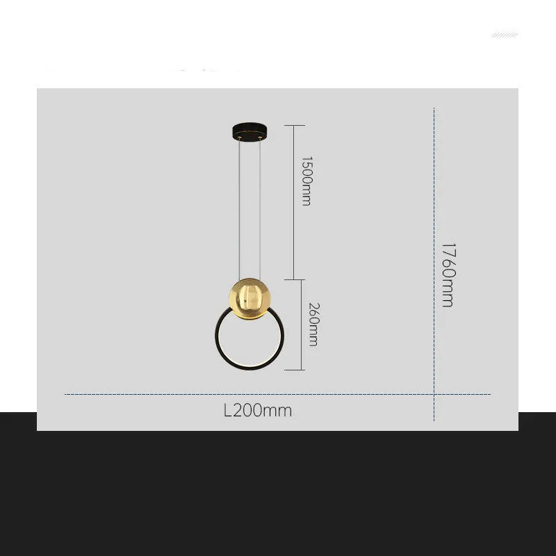 All copper fishing line LED chandelier in black with adjustable height for bedroom study