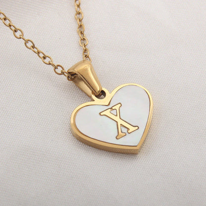 A personalized heart-shaped necklace with a 26-letter charm, crafted from high-quality stainless steel and gold plating.