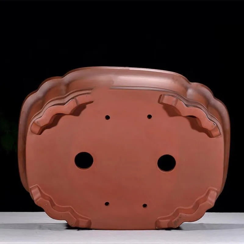 Purple clay tree stump flower pot with Chinese design and antique finish, showing textured surface and substantial 71cm dimensions