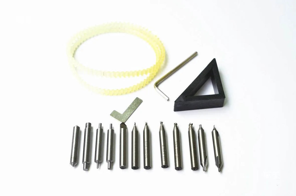 Full set of 17 pieces vertical key matching machine accessories including drill guide pin and sink milling cutter