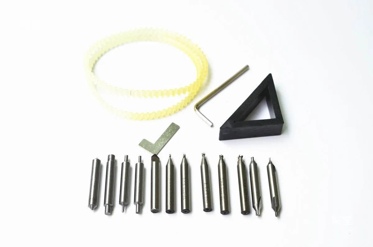 Full set of 17 pieces vertical key matching machine accessories including drill guide pin and sink milling cutter