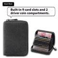 Men's suede card holder in grey, black, blue or green with 11 or 18 card positions, anti-degaussing, waterproof PU material.