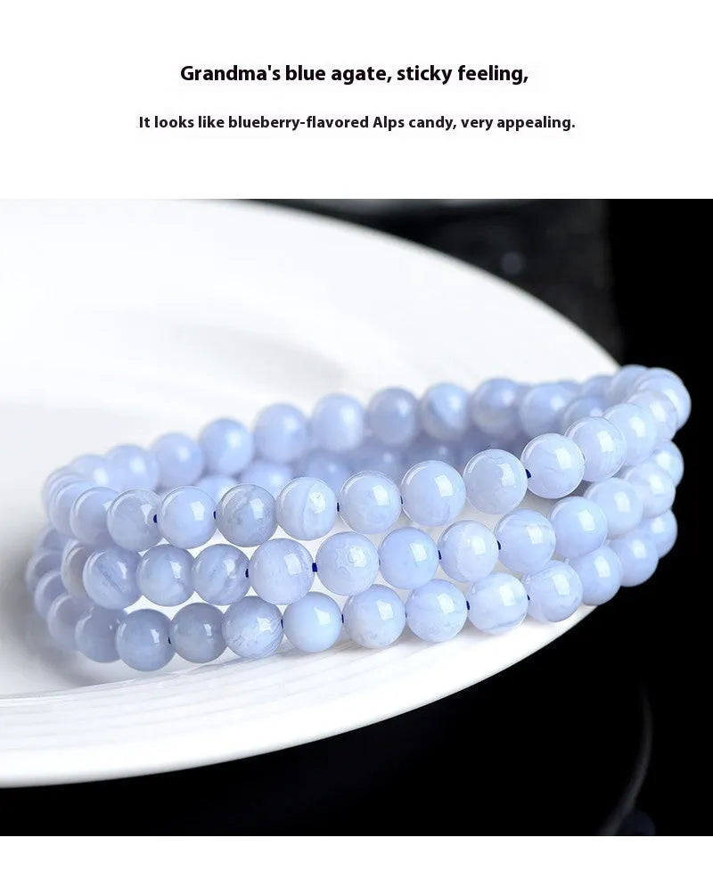 Handmade blue agate bracelet with natural pattern agate balls and striped scattered beads.