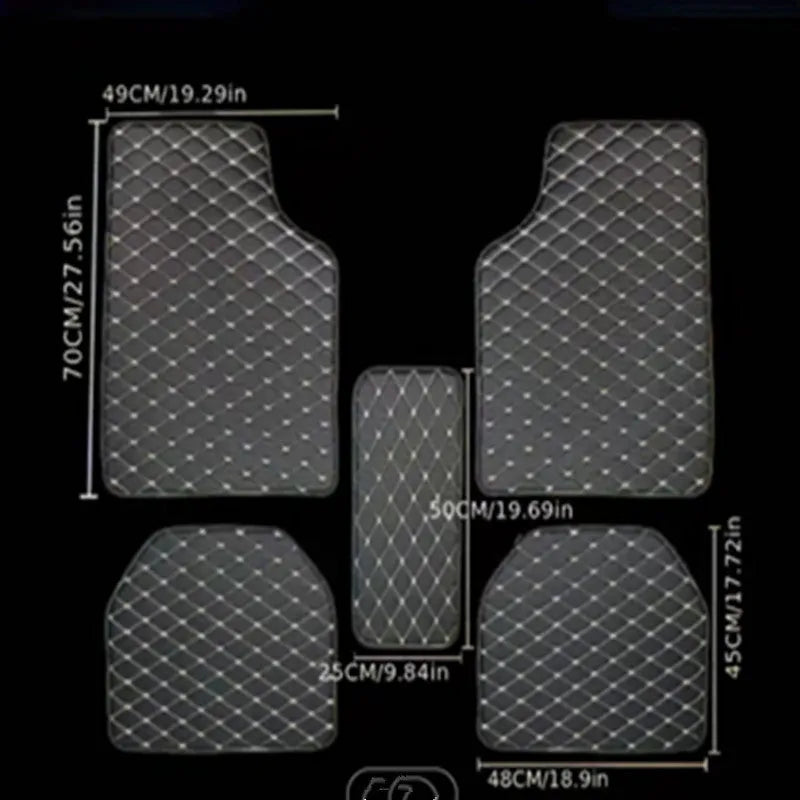 Five-piece leather car foot mat set in black, coffee colour, beige or wine red for general vehicle fit