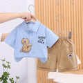 Boys cotton short sleeve shirt suit set in solid colour with matching pants for height 80-120cm