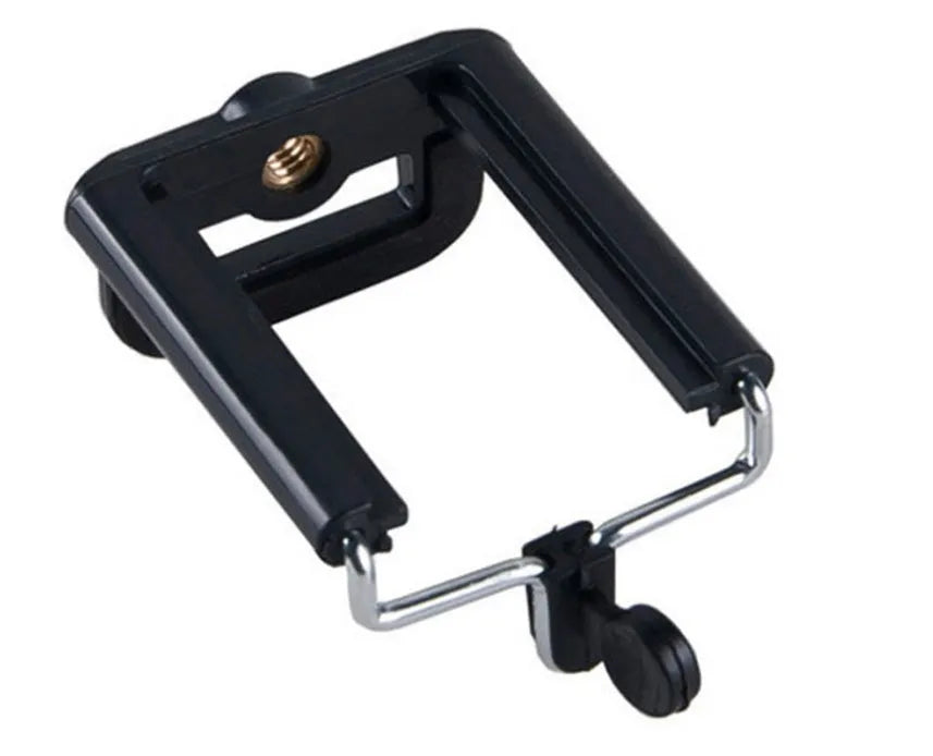 Mini desktop tripod with extendable aluminium legs and U-shaped phone clip for cameras and mobile devices