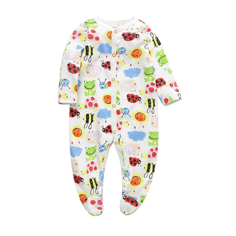 Cotton baby one-piece clothing with dinosaur print in blue and green colours