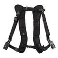 Black dual camera harness strap for two SLR cameras with shoulder padding