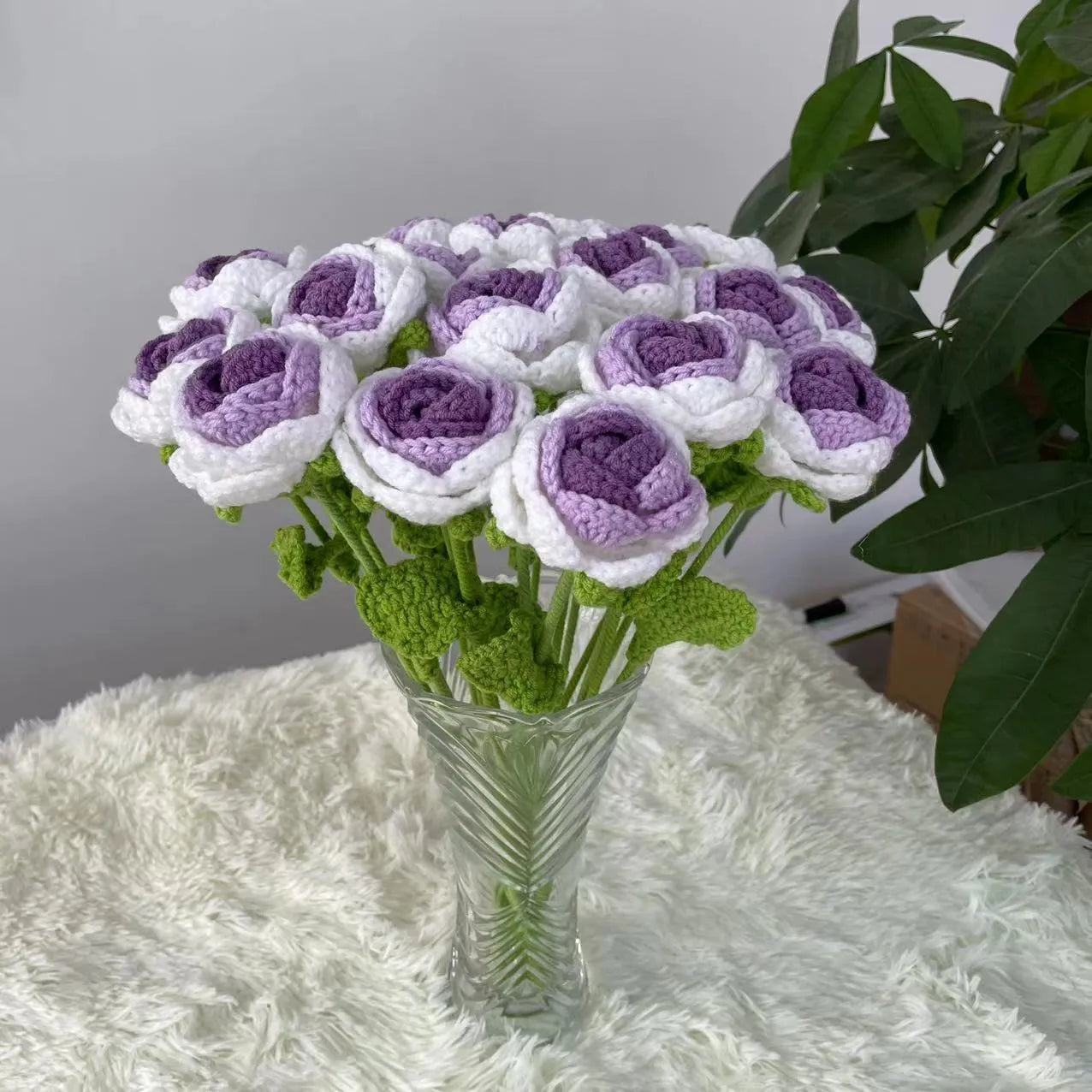 Gradient blue wool weaving silk rose bouquet artificial flower decorative piece