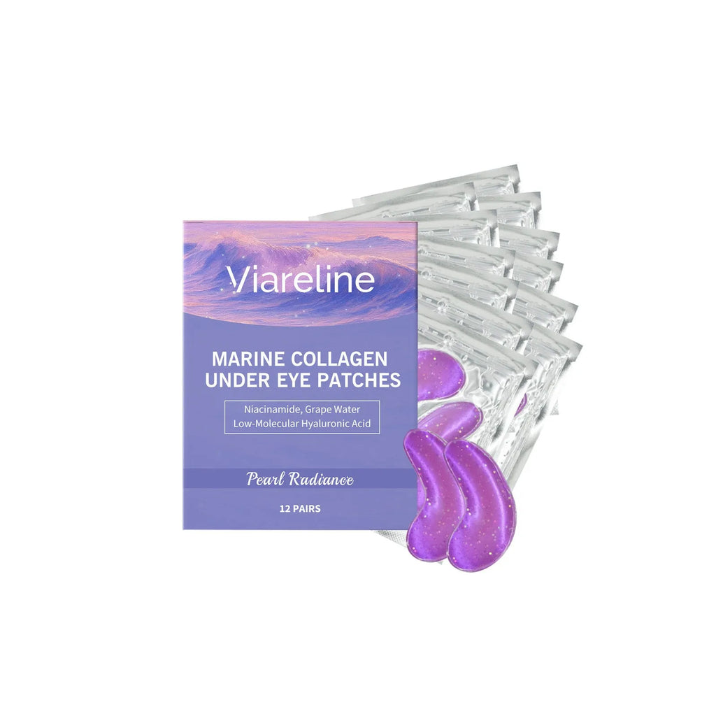 A box containing 12 pairs of collagen and hyaluronic acid eye masks for skincare.
