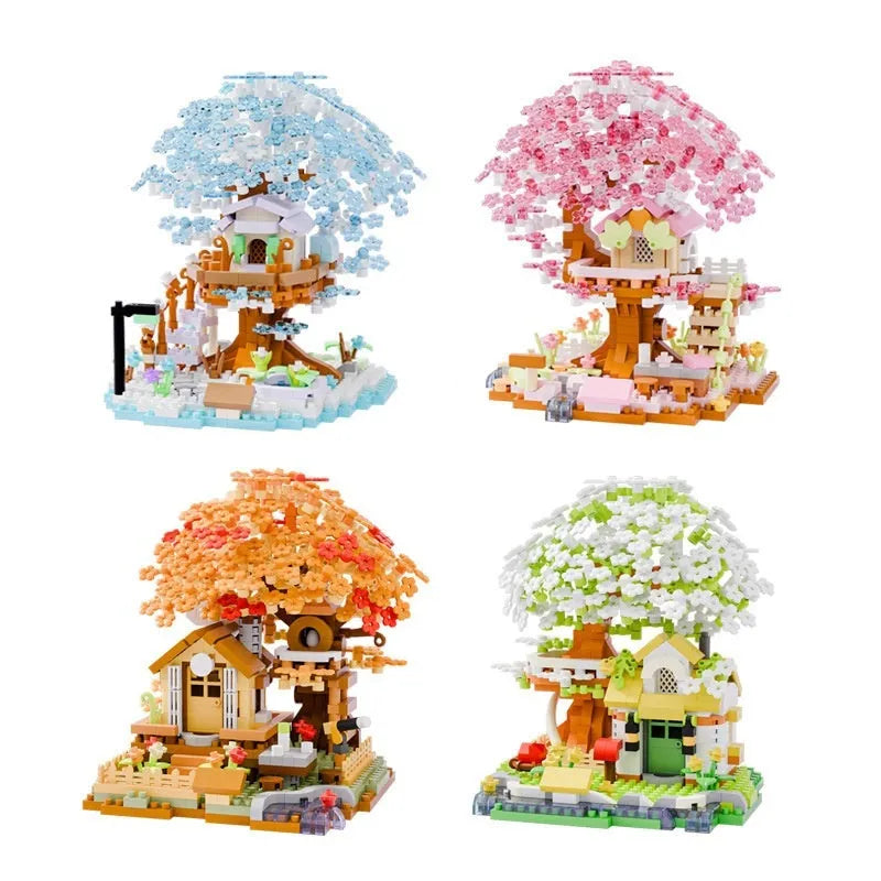 MZ building block set with 690-860 plastic pieces in cherry tree or wooden house style
