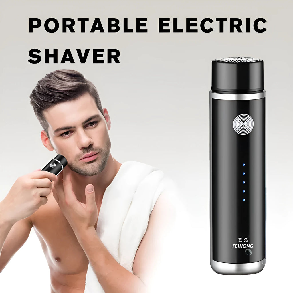 Mini electric shaver portable car rechargeable men's rotary shaver with pop-up trimmer in black