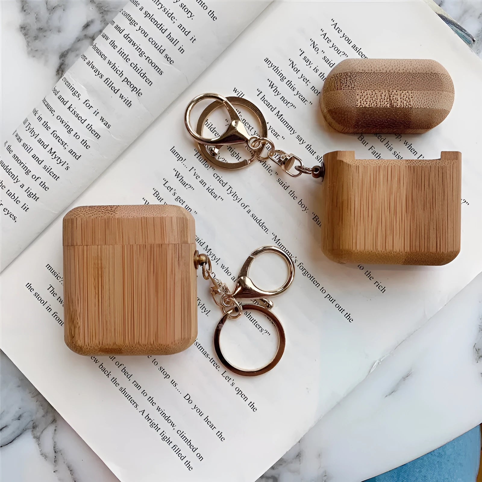 Wood grain AirPods case cover in carbonised wood colour with clamshell design