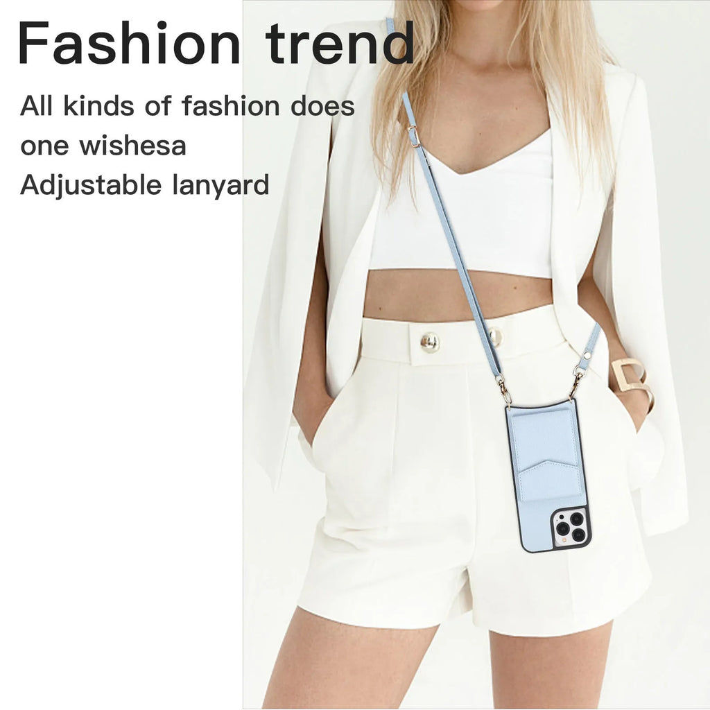 TPU leather iPhone mobile phone case with an inclined straddle and plug-in fishtail design in solid colour.